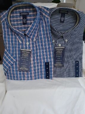NWT 2 Consensus Men's Button-Down Shirts Plaid Blue/Red/White & Navy/White  M